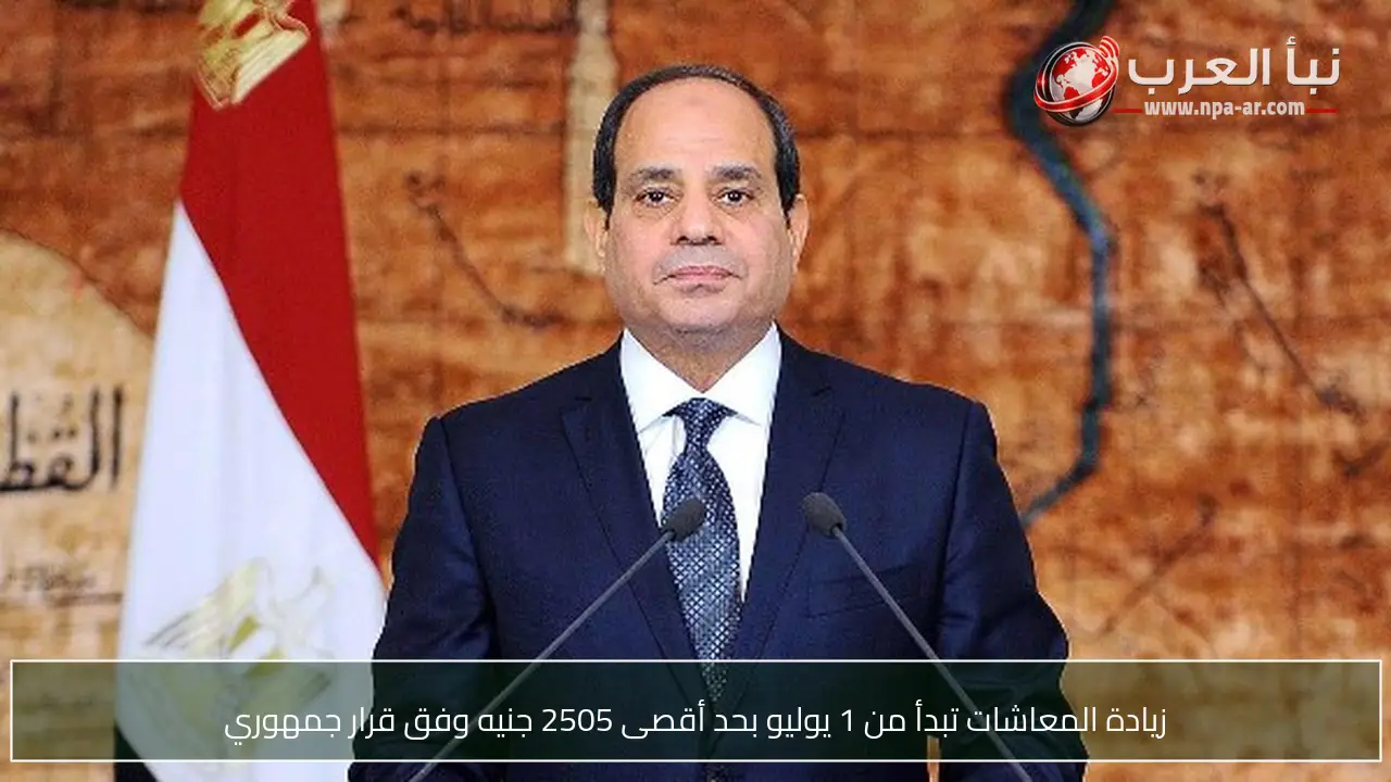 زيادة المعاشات تبدأ من 1 يوليو بحد أقصى 2505 جنيه وفق قرار جمهوري
