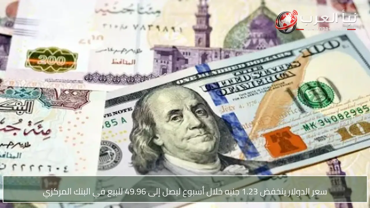 سعر الدولار ينخفض 1.23 جنيه خلال أسبوع ليصل إلى 49.96 للبيع في البنك المركزي