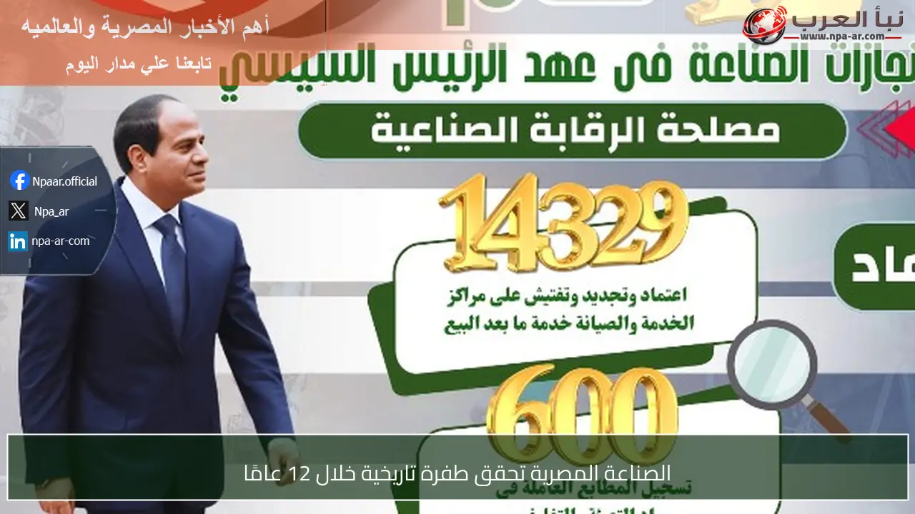 الصناعة المصرية تحقق طفرة تاريخية خلال 12 عامًا