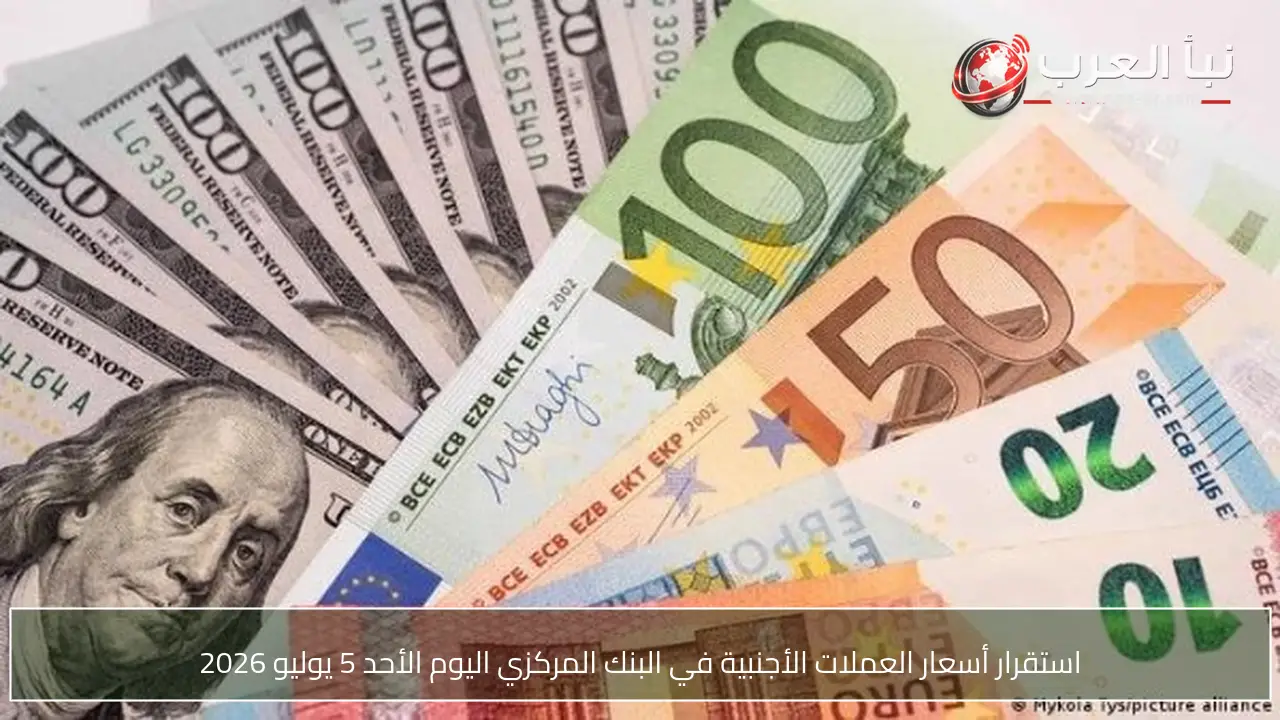 استقرار أسعار العملات الأجنبية في البنك المركزي اليوم الأحد 5 يوليو 2026
