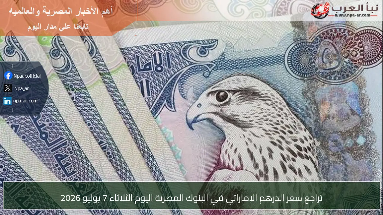 تراجع سعر الدرهم الإماراتي في البنوك المصرية اليوم الثلاثاء 7 يوليو 2026