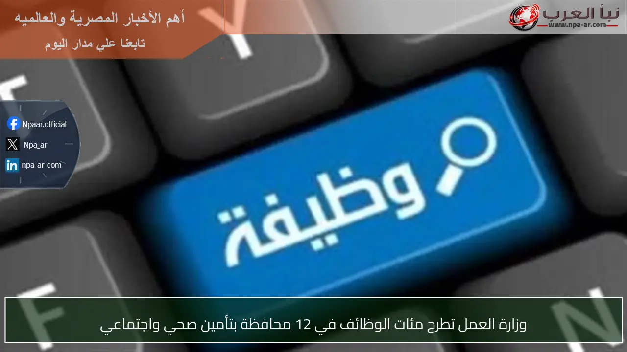وزارة العمل تطرح مئات الوظائف في 12 محافظة بتأمين صحي واجتماعي