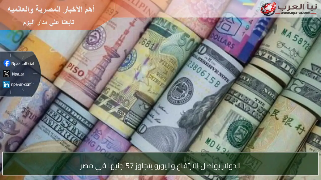 الدولار يواصل الارتفاع واليورو يتجاوز 57 جنيهًا في مصر
