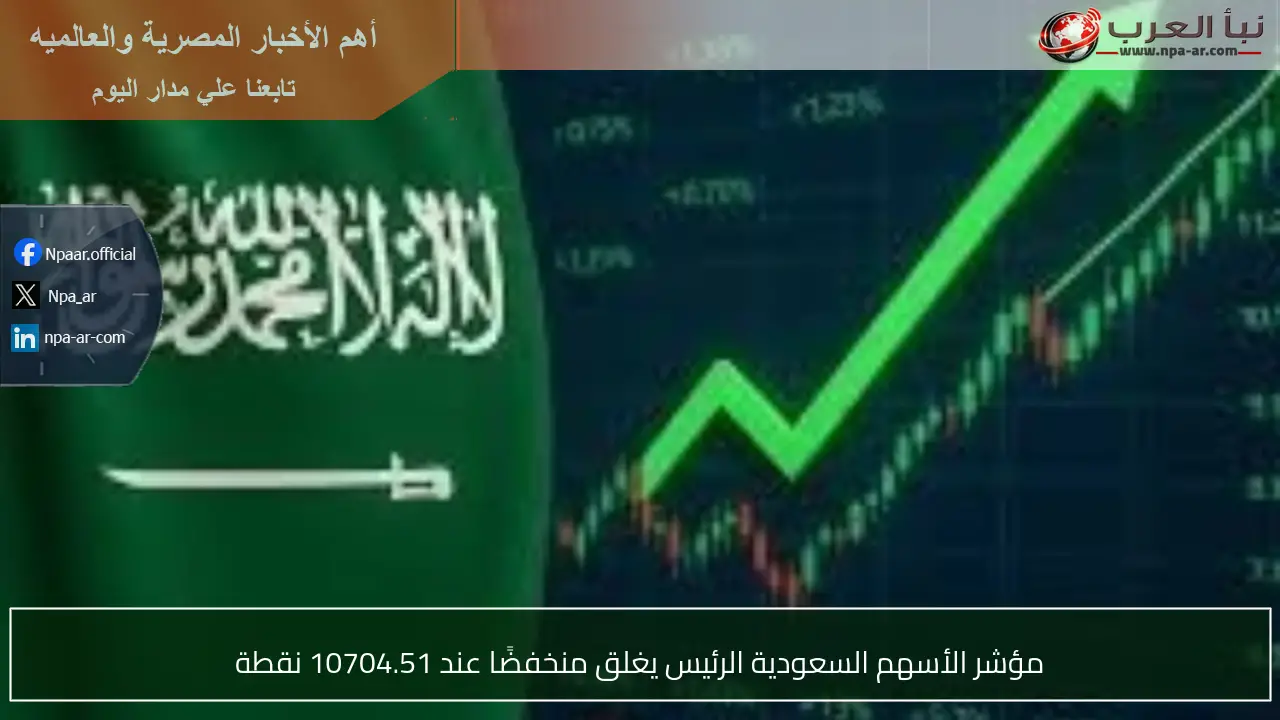 مؤشر الأسهم السعودية الرئيس يغلق منخفضًا عند 10704.51 نقطة