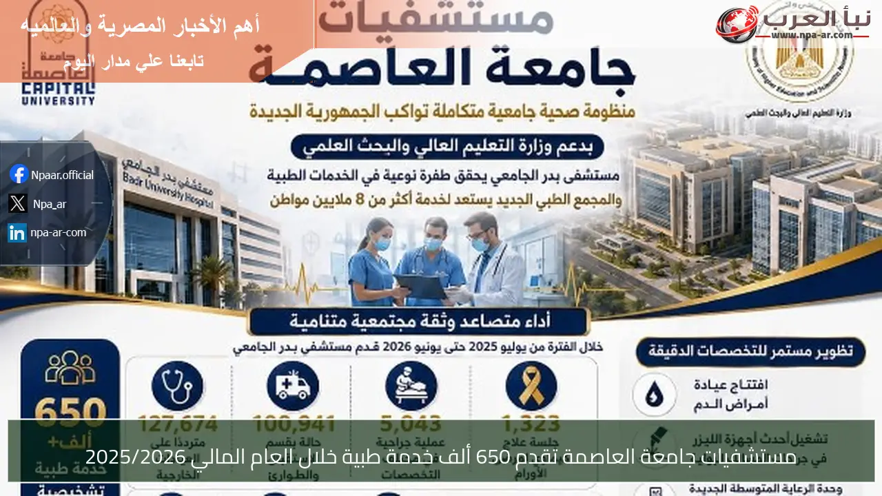 مستشفيات جامعة العاصمة تقدم 650 ألف خدمة طبية خلال العام المالي 2025/2026