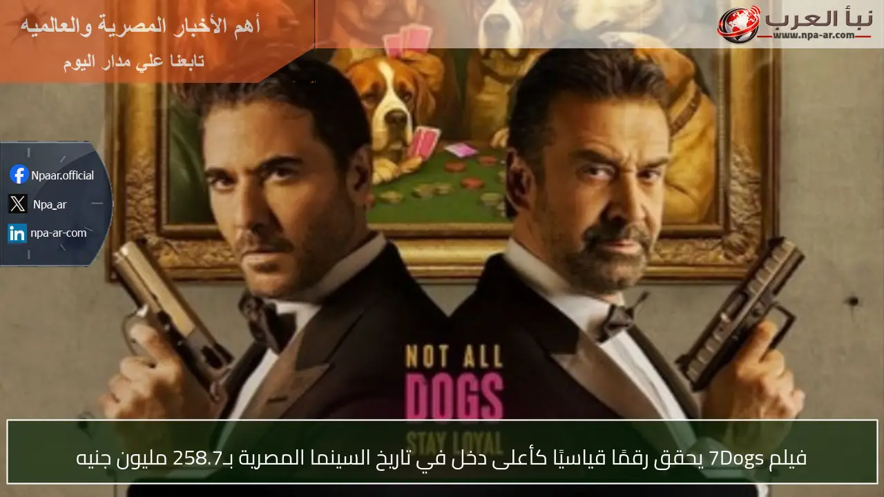 فيلم 7Dogs يحقق رقمًا قياسيًا كأعلى دخل في تاريخ السينما المصرية بـ258.7 مليون جنيه