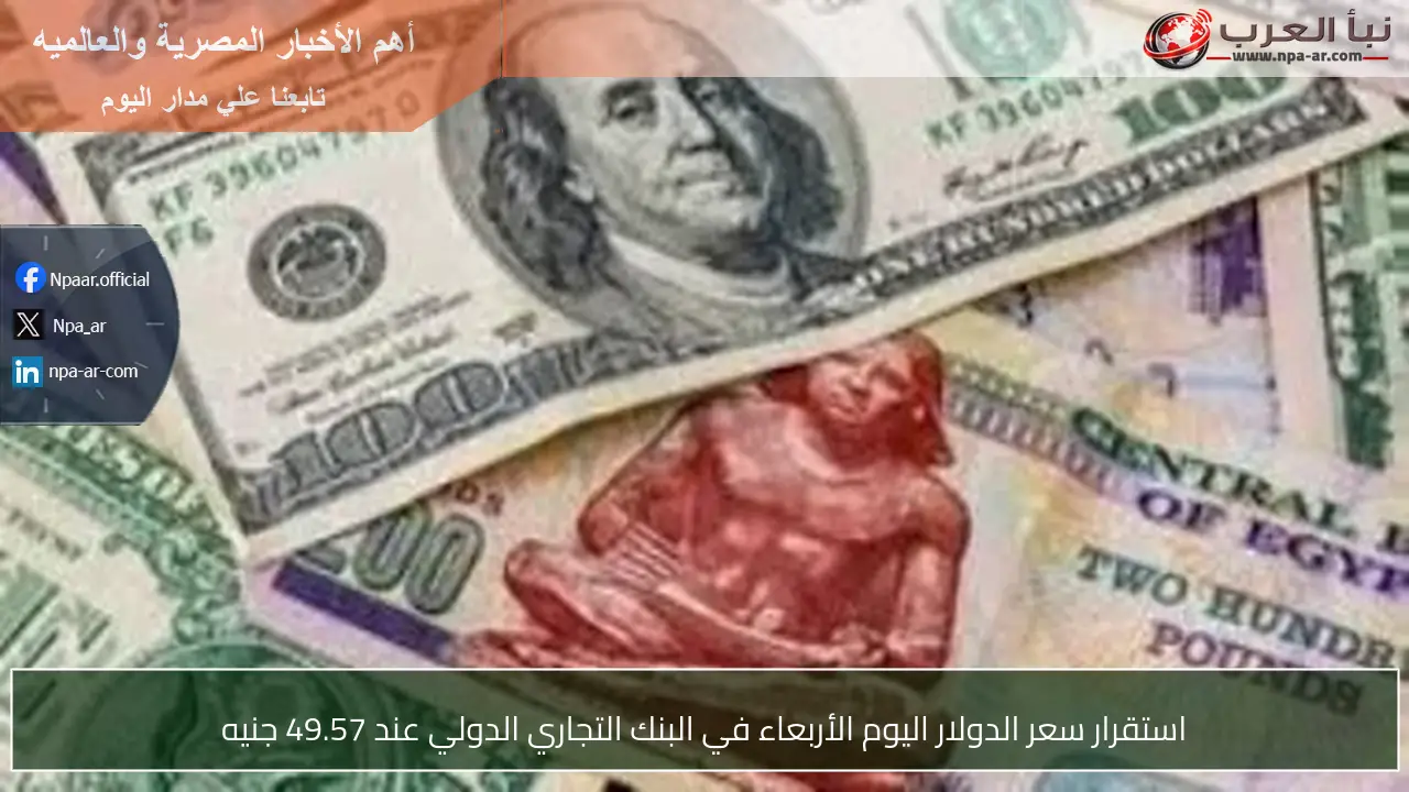 استقرار سعر الدولار اليوم الأربعاء في البنك التجاري الدولي عند 49.57 جنيه