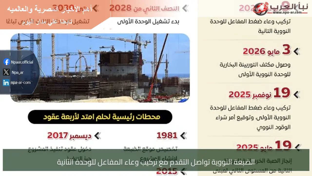 الضبعة النووية تواصل التقدم مع تركيب وعاء المفاعل للوحدة الثانية