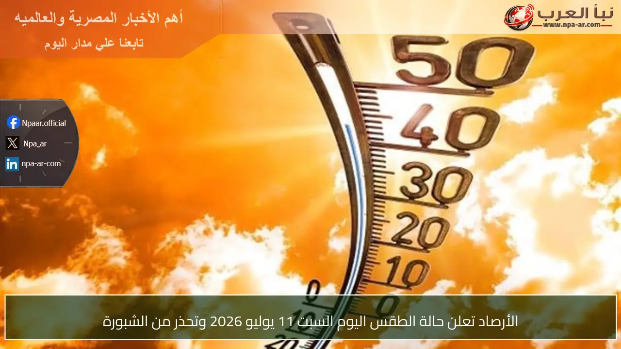 الأرصاد تعلن حالة الطقس اليوم السبت 11 يوليو 2026 وتحذر من الشبورة