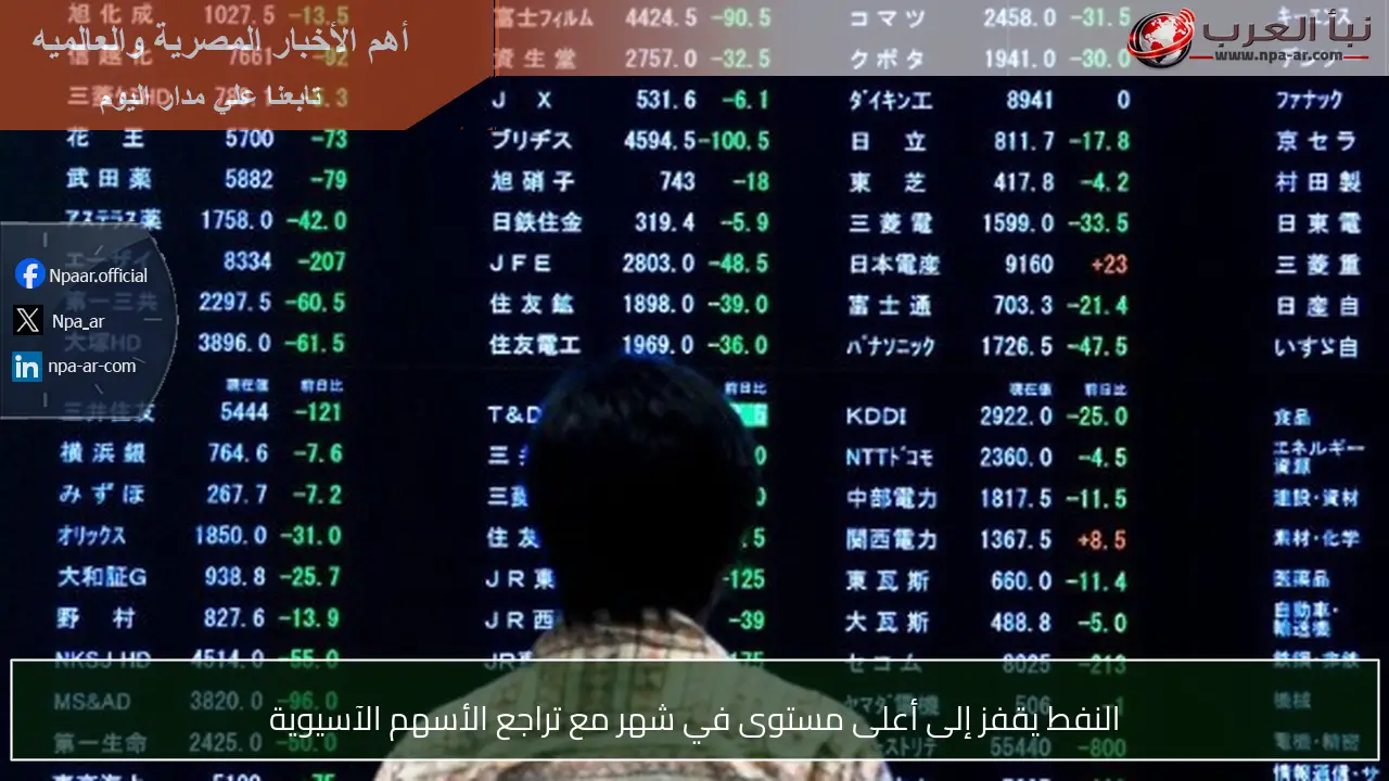النفط يقفز إلى أعلى مستوى في شهر مع تراجع الأسهم الآسيوية