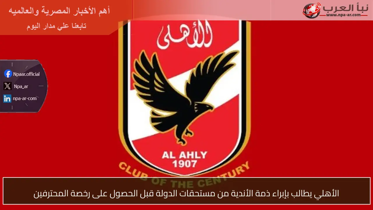 الأهلي يطالب بإبراء ذمة الأندية من مستحقات الدولة قبل الحصول على رخصة المحترفين