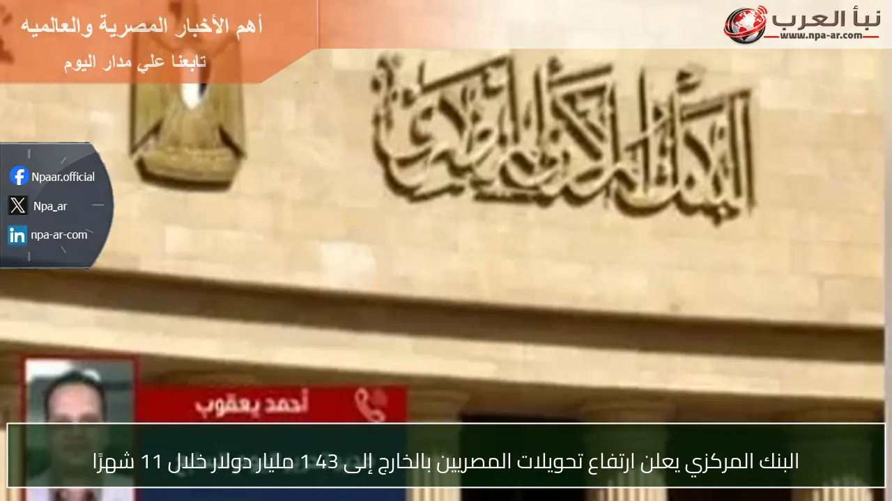 البنك المركزي يعلن ارتفاع تحويلات المصريين بالخارج إلى 43 1 مليار دولار خلال 11 شهرًا