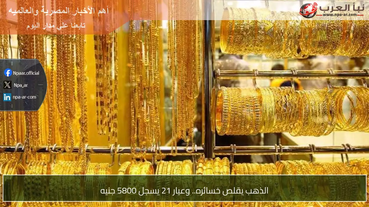 الذهب يقلص خسائره.. وعيار 21 يسجل 5800 جنيه