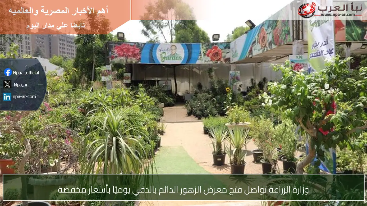 وزارة الزراعة تواصل فتح معرض الزهور الدائم بالدقي يوميًا بأسعار مخفضة