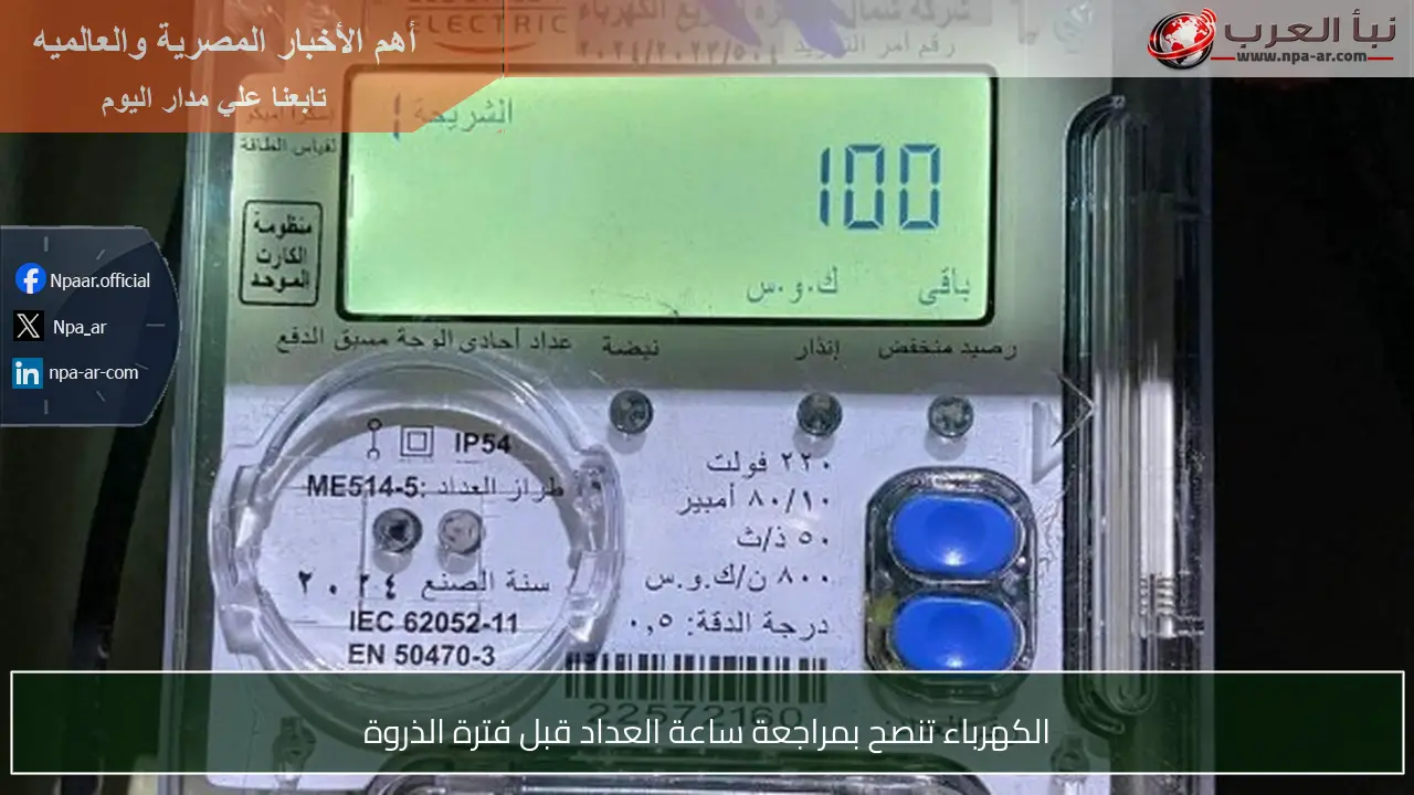 الكهرباء تنصح بمراجعة ساعة العداد قبل فترة الذروة