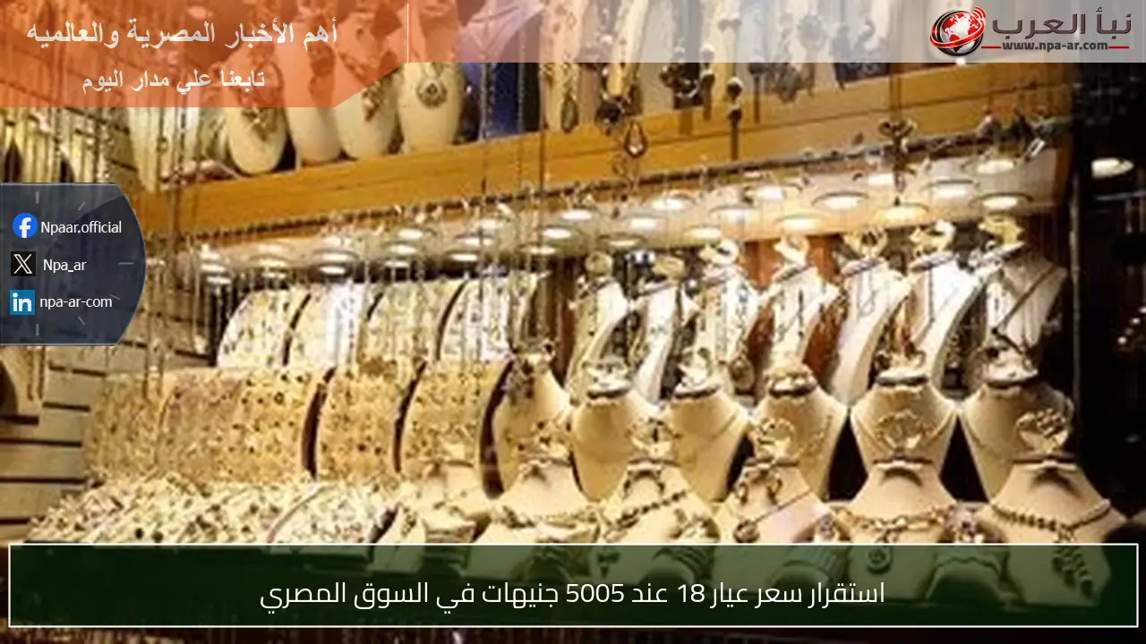 استقرار سعر عيار 18 عند 5005 جنيهات في السوق المصري