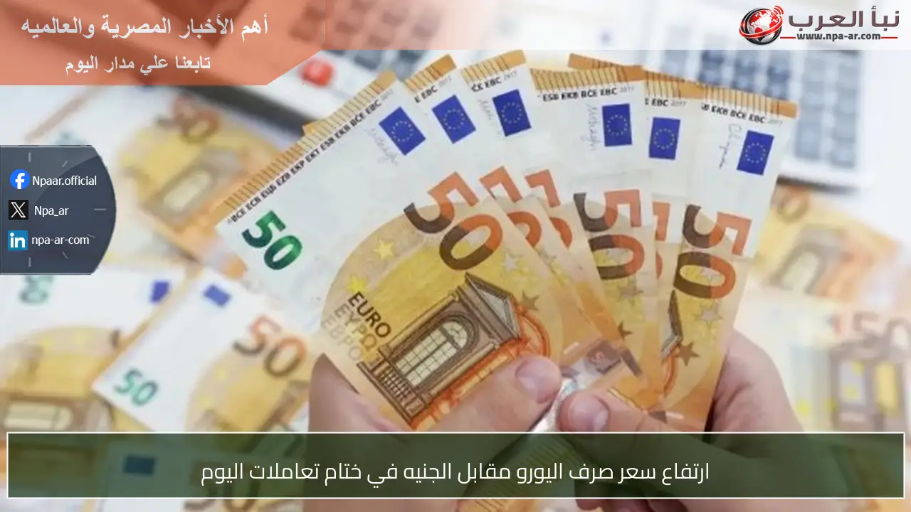 ارتفاع سعر صرف اليورو مقابل الجنيه في ختام تعاملات اليوم