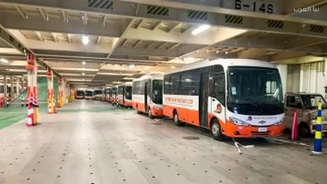 ميناء شرق بورسعيد يشحن 100 حافلة محلية اليوم على متن SUNSHINE ACE