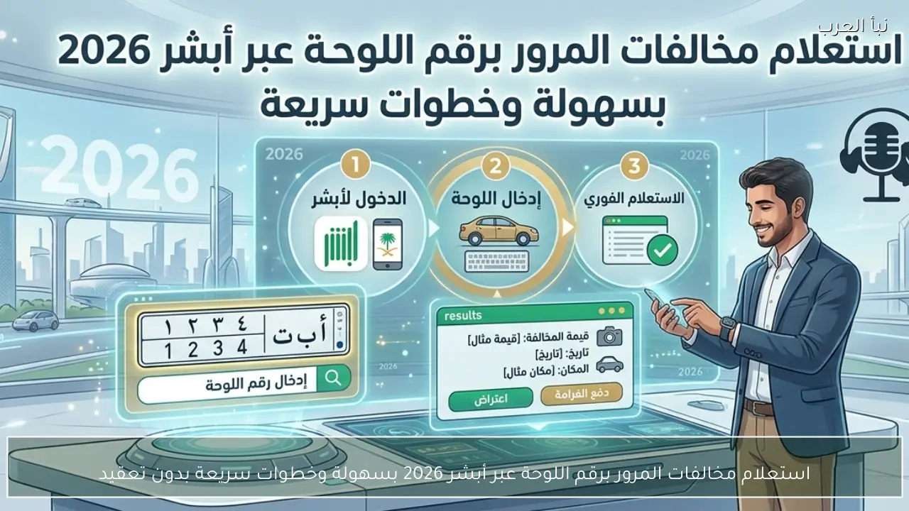 استعلام مخالفات المرور برقم اللوحة عبر أبشر 2026 بسهولة وخطوات سريعة بدون تعقيد