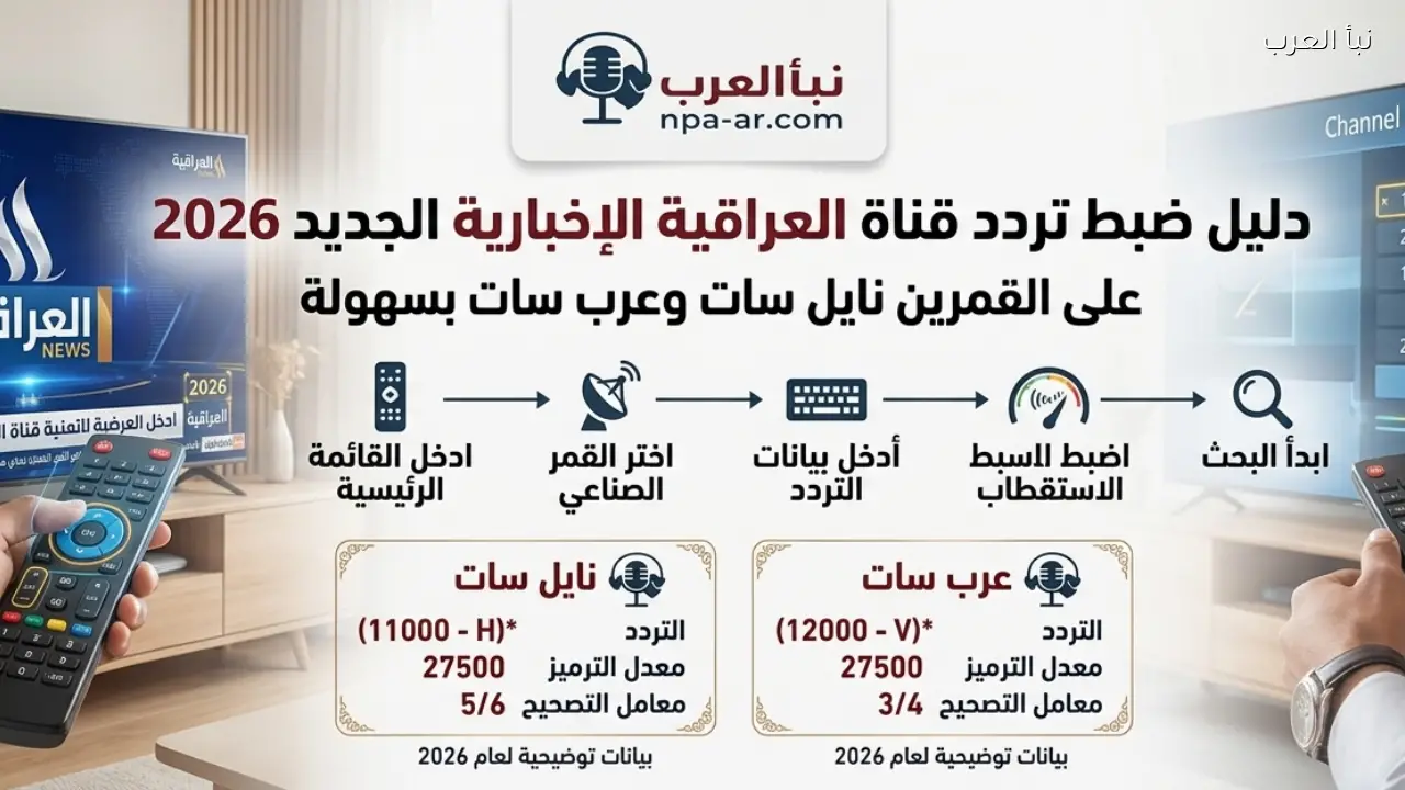 استقبال تردد قناة العراقية الإخبارية 2026 الجديد على القمرين نايل سات وعرب سات