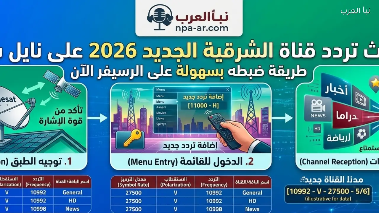 تحديث تردد قناة الشرقية الجديد 2026 على نايل سات وطريقة ضبطه بسهولة