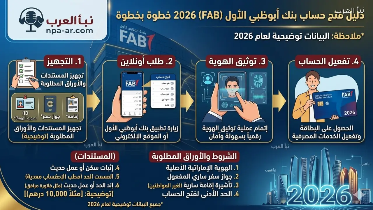 فتح حساب بنك أبوظبي الأول 2026 خطوة بخطوة مع الشروط والمستندات المطلوبة