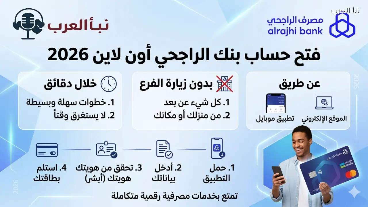 فتح حساب بنك الراجحي أون لاين 2026 خلال دقائق بدون زيارة الفرع