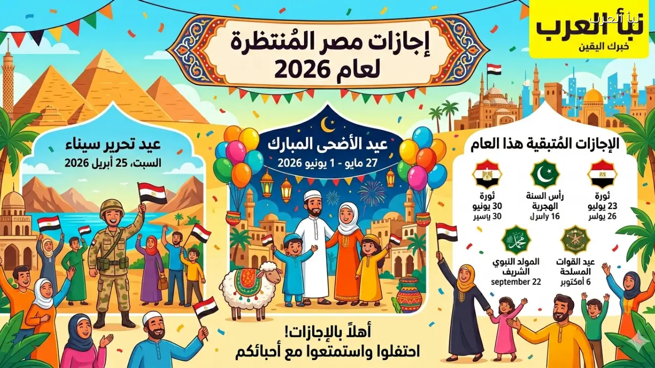 موعد إجازة عيد تحرير سيناء وعيد الاضحي والاجازات المتبقية هذا العام 2026 في مصر